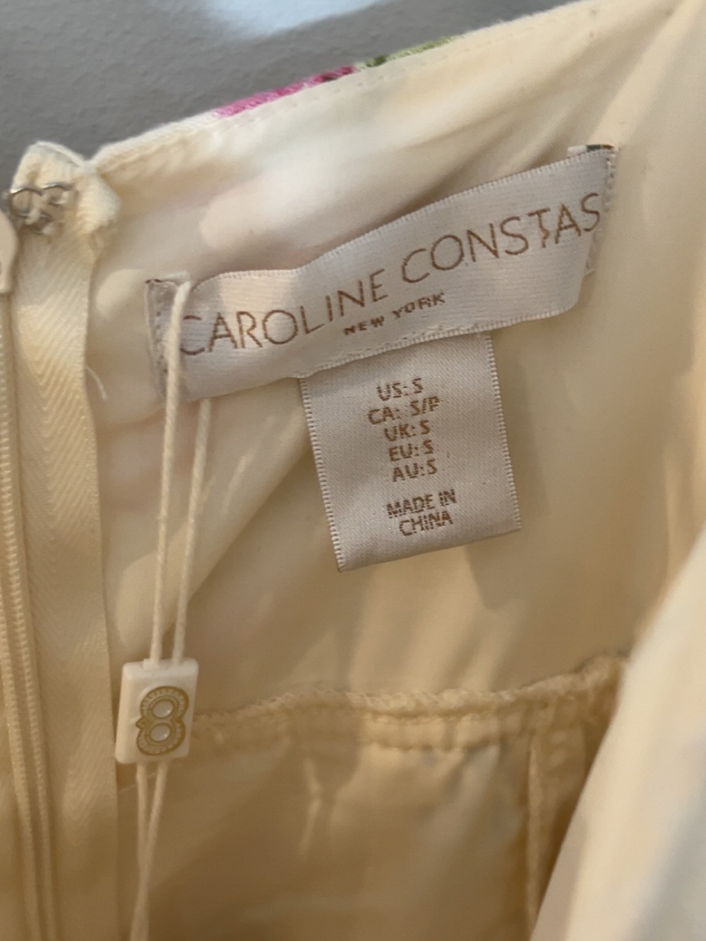 NWT Caroline Constas NY Womens S Ivory Floral Linen Maxi Dress Crochet Lace Trim - Picture 5 of 10